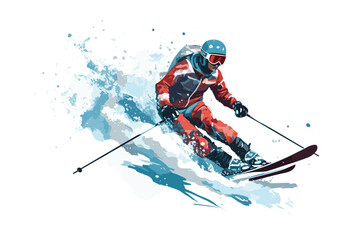 Fototapeta na wymiar Hand-drawn cartoon Ski flat art Illustrations in minimalist vector style