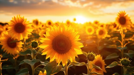 sunflower in the field golden hour