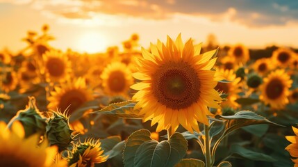 Fototapeta premium sunflower in the field golden hour