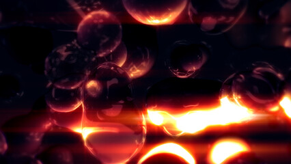 Naklejka premium orange lighting transpicuous film bulbs on black bg - abstract 3D illustration