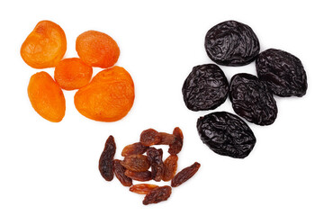 Dry fruits isolated on a white background, top view