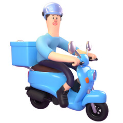 3D illustration 3d illustration of delivery man, person with scooter