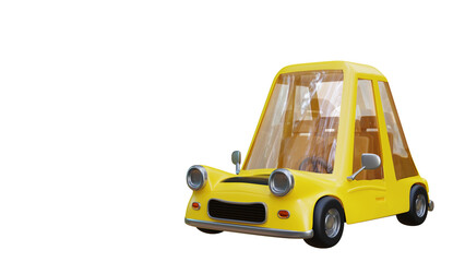3D illustration Yellow car, stylized, transport car