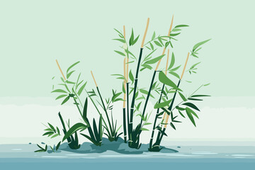 Fototapeta na wymiar Hand-drawn cartoon Bamboo plant flat art Illustrations in minimalist vector style