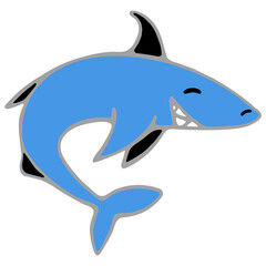 Obraz premium Hand Drawn Shark with Shark Fin Isolated on White Background. Shark Icon and Logo in Cartoon Style Illustration.