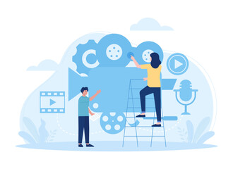 Multimedia school trending concept flat illustration