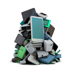 Heap of recyclable electronic waste (E-waste) on transparent background (PNG) AI generator