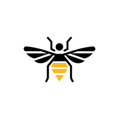 Geometric Bee Logo Illustration. Black and yellow isolated on white