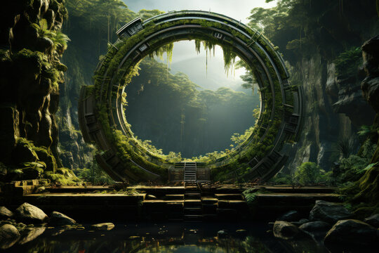 Old abandoned star gate hidden in the jungle.