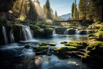 Waterfall And Hot Springs Natural Light, Generative AI