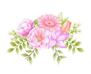 Fototapeta na wymiar Watercolor floral wreath bouquet