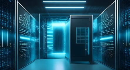Fototapeta na wymiar Data Citadel: Exploring the Cutting-Edge Server Room of a Technological Vault