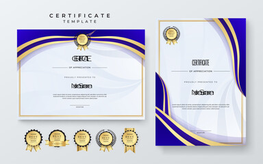 White, blue and gold Two set certificate template with dynamic and futuristic element modern background