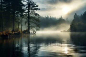 Misty Lake Natural Light, Generative AI