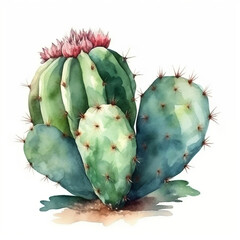 Naklejka premium Watercolor illustration of a cactus. Houseplant, desert, succulent. For creating posters, stickers, postcards, prints, sublimations. AI generated