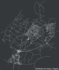 Detailed hand-drawn navigational urban street roads map of the VERRIÈRES-EN-ANJOU COMMUNE of the French city of ANGERS, France with vivid road lines and name tag on solid background