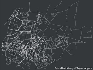 Naklejka premium Detailed hand-drawn navigational urban street roads map of the SAINT-BARTHÉLEMY-D'ANJOU COMMUNE of the French city of ANGERS, France with vivid road lines and name tag on solid background
