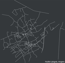 Detailed hand-drawn navigational urban street roads map of the HUILLÉ-LÉZIGNÉ COMMUNE of the French city of ANGERS, France with vivid road lines and name tag on solid background