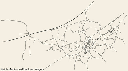 Detailed hand-drawn navigational urban street roads map of the SAINT-MARTIN-DU-FOUILLOUX COMMUNE of the French city of ANGERS, France with vivid road lines and name tag on solid background