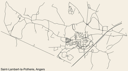 Detailed hand-drawn navigational urban street roads map of the SAINT-LAMBERT-LA-POTHERIE COMMUNE of the French city of ANGERS, France with vivid road lines and name tag on solid background