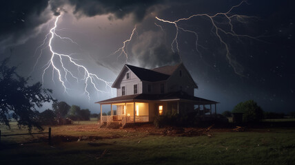 Naklejka na ściany i meble house against the backdrop of a thunderstorm.