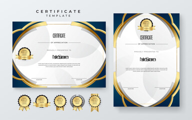 modern white and blue certificate of completion template with vibrant bold color abstract graphic background
