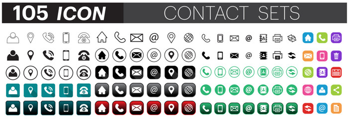 Set of 105 Contact Us web icons in line and fill style. Web and mobile icon. Chat, support, message, phone. Vector illustration