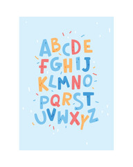 Cute Blue Kids Poster with Alphabet Letters as Nursery Print Design Vector Illustration