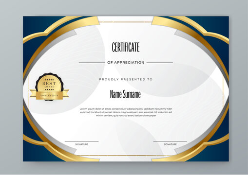 modern white and blue certificate of completion template with vibrant bold color abstract graphic background