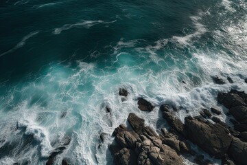 Fototapeta premium Top View of Ocean and Beach Landscape as a Background