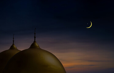mosque dome mosque light of hope arabic islamic architecture and half moon and the sky has stars The mosque is an important place in Islam.