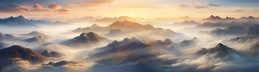 Obraz premium sunrise over the misty mountains at morning, created using generative AI tools