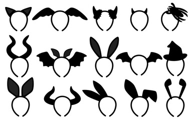 Set collections Hairband silhouette icon. Halloween headband vector illustration