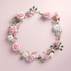 Fototapeta na wymiar 3D flower wedding invitation circle card - Realistic floral frame background. Perfect for weddings. Elegant and beautiful concept. Generative AI.