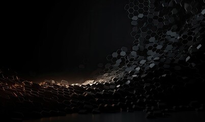 Get a glimpse of the future with this black hexagon background Creating using generative AI tools - obrazy, fototapety, plakaty