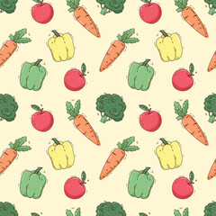 organic vegetables and fruit vector seamless pattern