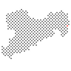 Görlitz im Bundesland Sachsen: Karte aus dunklen Punkten mit roter Markierung