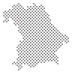 Fototapeta na wymiar Würzburg im Bundesland Bayern: Karte aus dunklen Punkten mit roter Markierung
