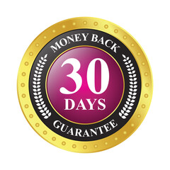 Glossy 30 Days Money Back Guarantee, Full Refund Guarantee, 100 Percent Refund Badge, Quality Assurance Badge, Reliability In Business And Services Online And Offline Design Element