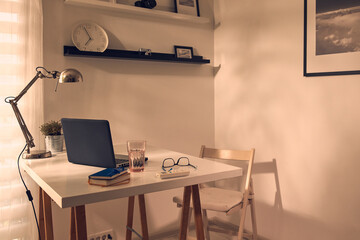 Modern home interior with laptop.