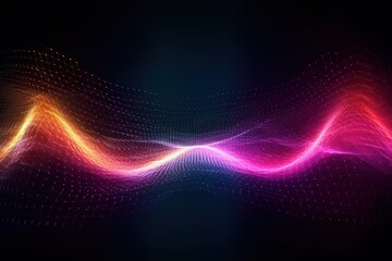 Visualization of sound waves. Abstract futuristic background with colorful glowing neon moving high speed wave lines and bokeh lights. Data transfer concept. Fantastic wallpaper. Generative AI