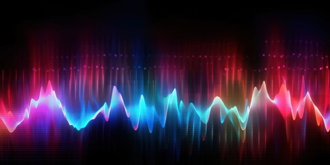 Visualization of sound waves. Abstract futuristic background with colorful glowing neon moving high speed wave lines and bokeh lights. Data transfer concept. Fantastic wallpaper. Generative AI