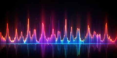 Visualization of sound waves. Abstract futuristic background with colorful glowing neon moving high speed wave lines and bokeh lights. Data transfer concept. Fantastic wallpaper. Generative AI