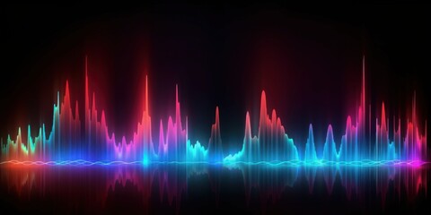 Visualization of sound waves. Abstract futuristic background with colorful glowing neon moving high speed wave lines and bokeh lights. Data transfer concept. Fantastic wallpaper. Generative AI
