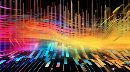 Visualization of sound waves. Abstract futuristic background with colorful glowing neon moving high speed wave lines and bokeh lights. Data transfer concept. Fantastic wallpaper. Generative AI