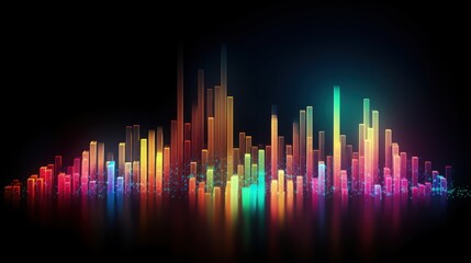 Visualization of sound waves. Abstract futuristic background with colorful glowing neon moving high speed wave lines and bokeh lights. Data transfer concept. Fantastic wallpaper. Generative AI
