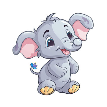 cute elephant, cartoon character AI generative