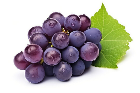 Dark blue grape isolated on white background. (ai generated)