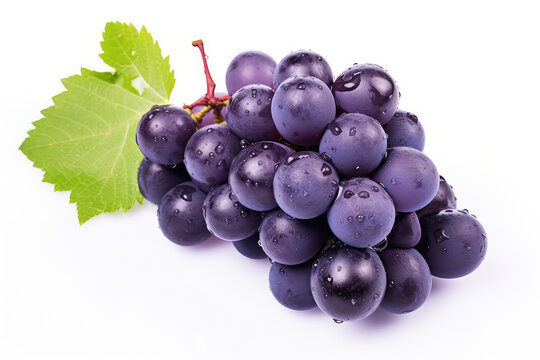 Dark blue grape isolated on white background. (ai generated)