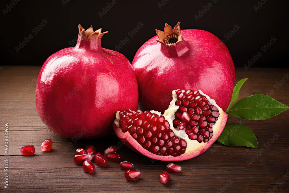 Wall mural pomegranate with cut in half isolated on white background. (ai generated)